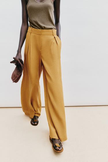 PANTALON LARGE AVEC LIN - Curry de Zara - Image 5