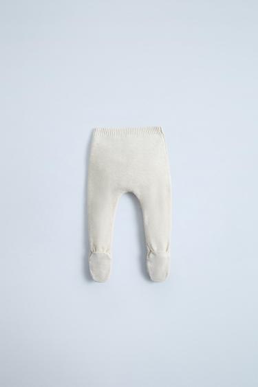 PANTALON À PIEDS EN MAILLE AVEC NŒUD - Beige clair de Zara - Image 1
