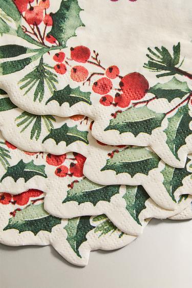 SET OF CHRISTMAS WREATH PAPER NAPKINS (SET OF 20) - Red by Zara - Image 2