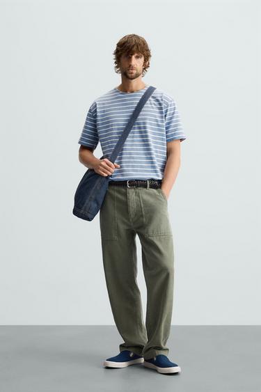 CAMISETA COM JACQUARD LISTRADA - Azul / Branco da Zara - Imagem 0