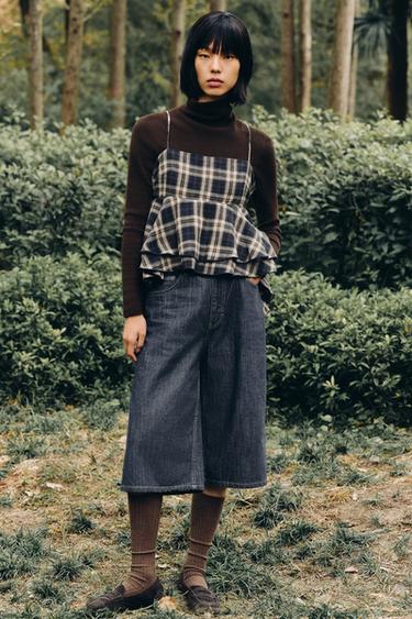 Zara 中腰 TRF 牛仔短褲 - 深靛青色