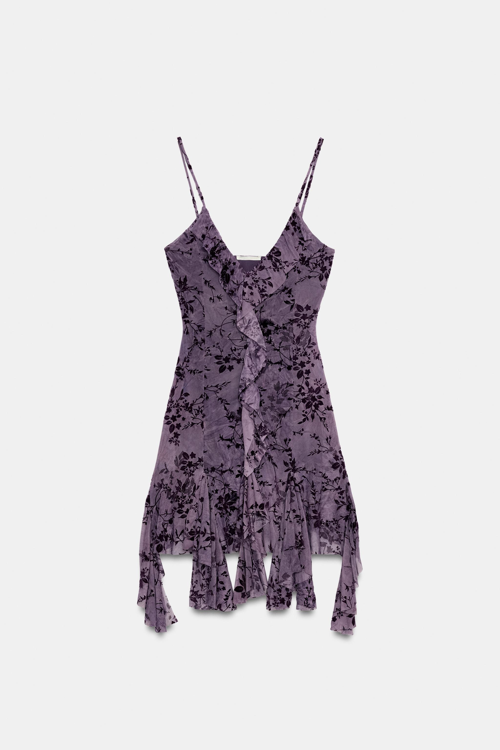 FLOCKED TULLE RUFFLE DRESS