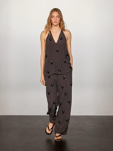 Zara Flowing top with floral appliqués - Blue / Indigo - Image 0