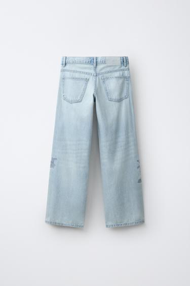 RHINESTONE FLORAL EMBROIDERED WIDE-LEG JEANS - Blue by Zara - Image 1