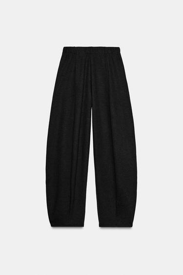 Zara SOFT WIDE LEG PANTS - charcoal gray