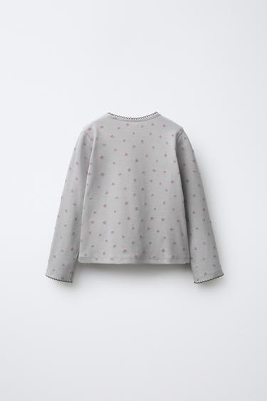 RIBBED FLORAL T-SHIRT WITH EMBROIDERED SLOGAN - Light grey by Zara - Image 1