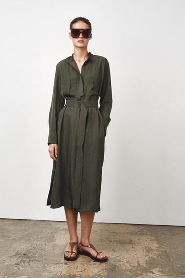 ZW COLLECTION MIDI BELTED DRESS - Mid-green by Zara - Image 0