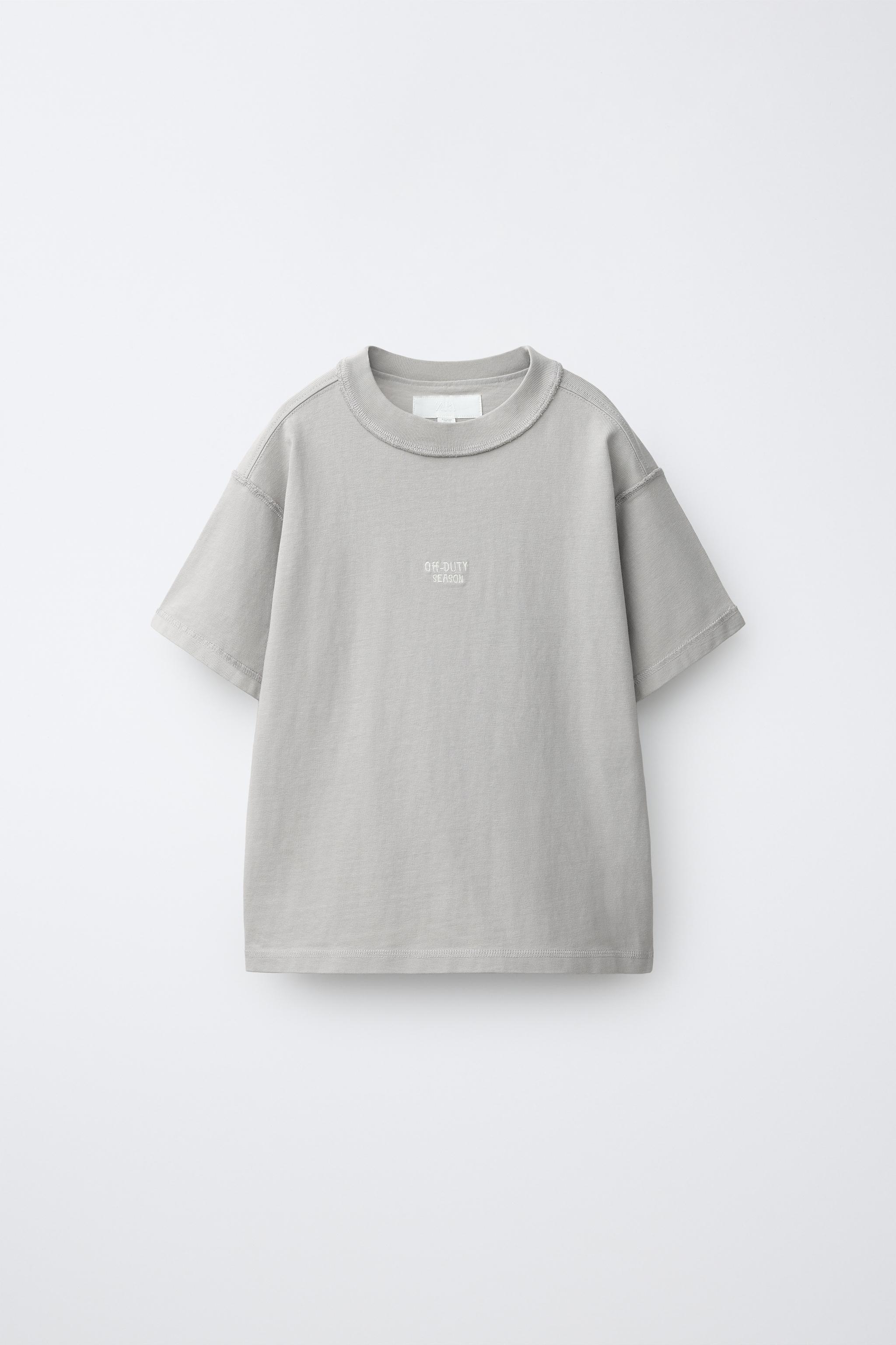HEAVYWEIGHT EMBROIDERED TEXT T-SHIRT — Light gray