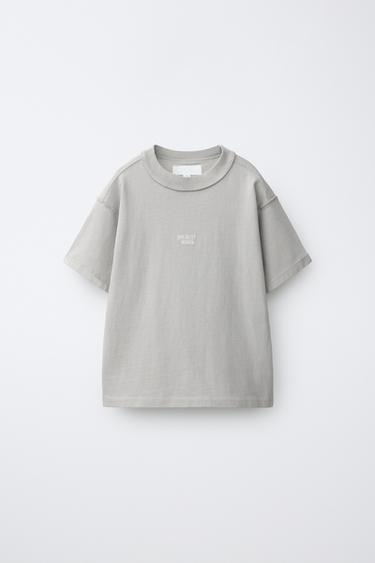 T-SHIRT HEAVY WEIGHT À INSCRIPTION BRODÉE - Gris clair de Zara