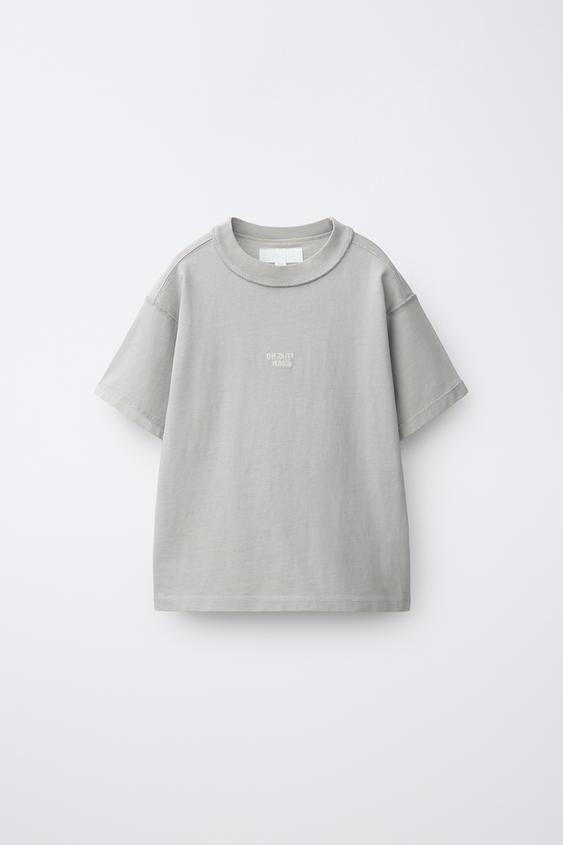 Zara HEAVYWEIGHT EMBROIDERED TEXT T-SHIRT - Light gray - Image 0