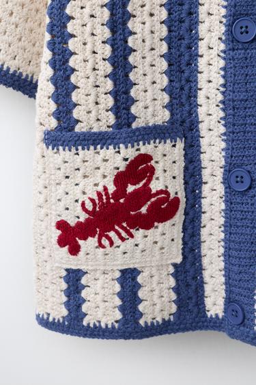 LOBSTER CROCHET KNIT SHIRT - Ecru / Blue by Zara - Image 3