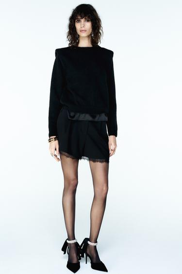 PLAIN KNIT JUMPER WITH V-NECK BACK AND SHOULDER PADS - Black by Zara
