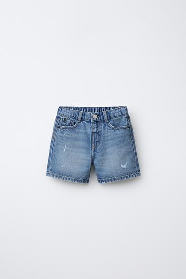 RIPPED BAGGY DENIM BERMUDA SHORTS - Blue by Zara - Image 0