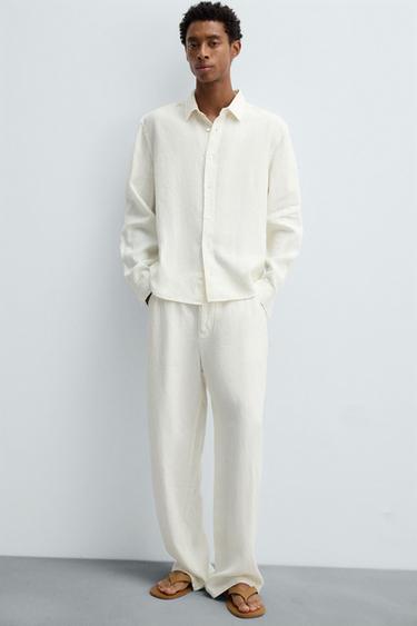 PANTALON COUPE DÉCONTRACTÉE 100 % CHANVRE - Blanc cassé de Zara - Image 4