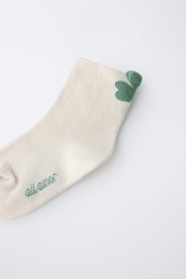 CHAUSSETTES LONGUES TRÈFLE - Écru / Vert de Zara - Image 1