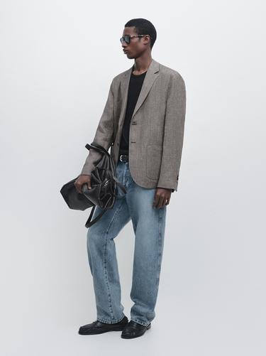 Zara Tailored linen blend herringbone blazer - Gray marl - Image 0