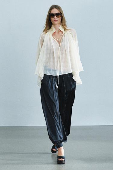 Zara ZW COLLECTION SATIN BALLOON PANTS - Black
