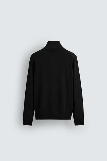 100% WOOL QUARTER-ZIP SWEATER - Black by Zara - Image 7