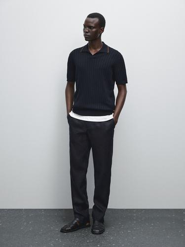 Zara Ribbed knit polo shirt - Navy blue - Image 0