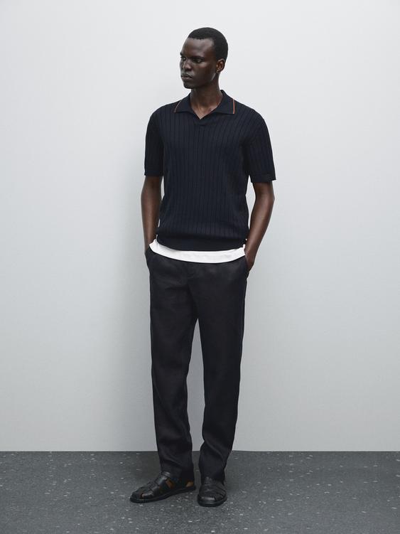 Ribbed knit polo shirt