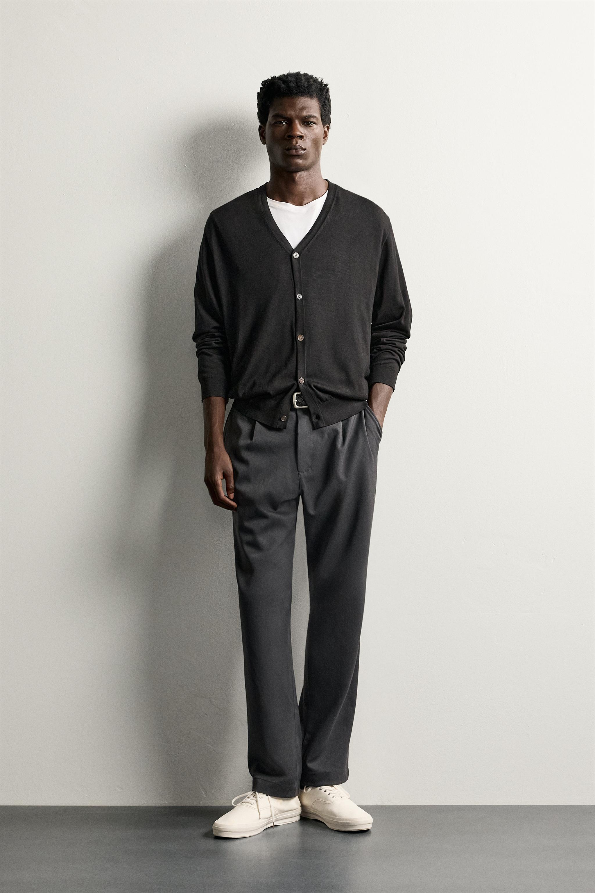 RELAXED FIT PLEATED TROUSERS — Anthracite grey
