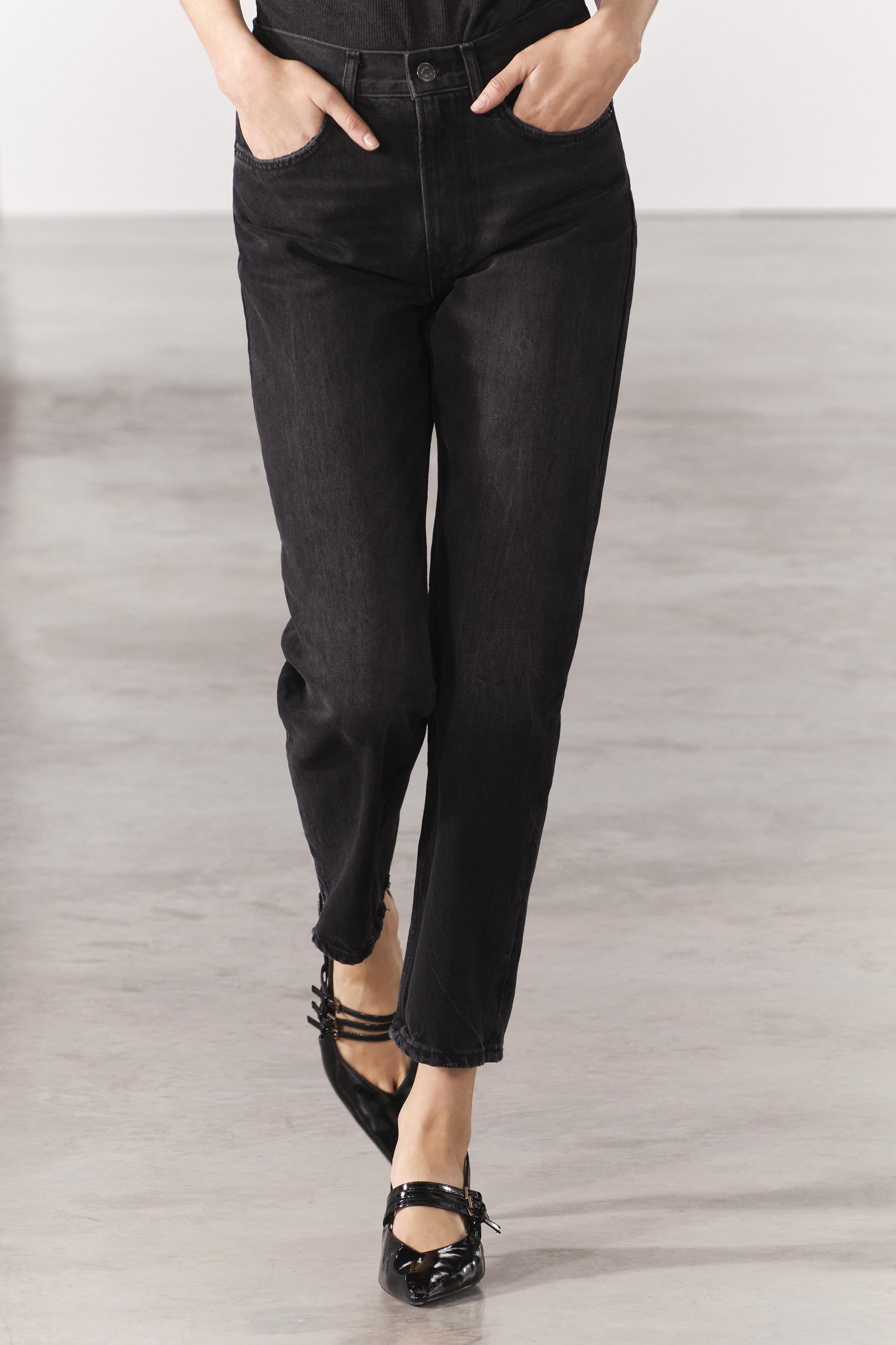 STRAIGHT CUT ZW COLLECTION MID RISE CROPPED JEANS - Black | ZARA