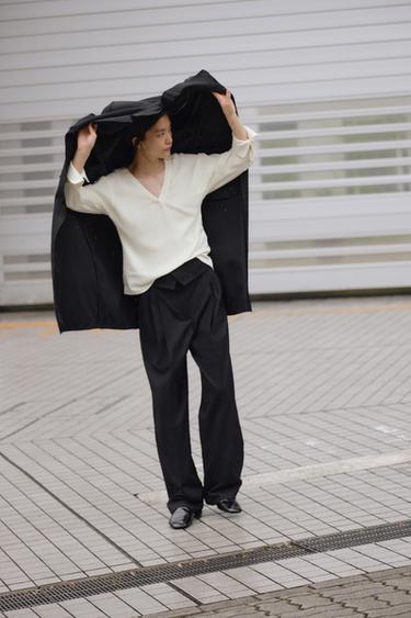 ZW COLLECTION WOOL TROUSERS WITH TURN-UP WAIST - Black by Zara