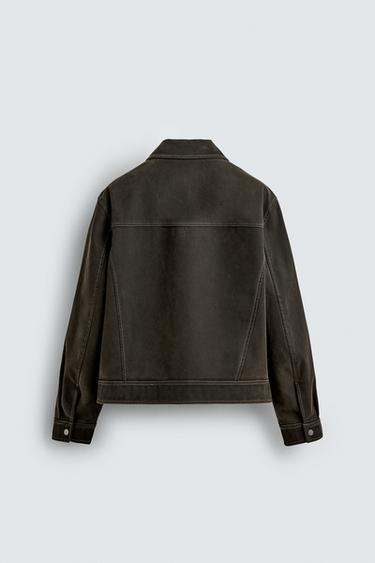 WASHED-EFFECT TOPSTITCHED JACKET - Brown by Zara - Image 8