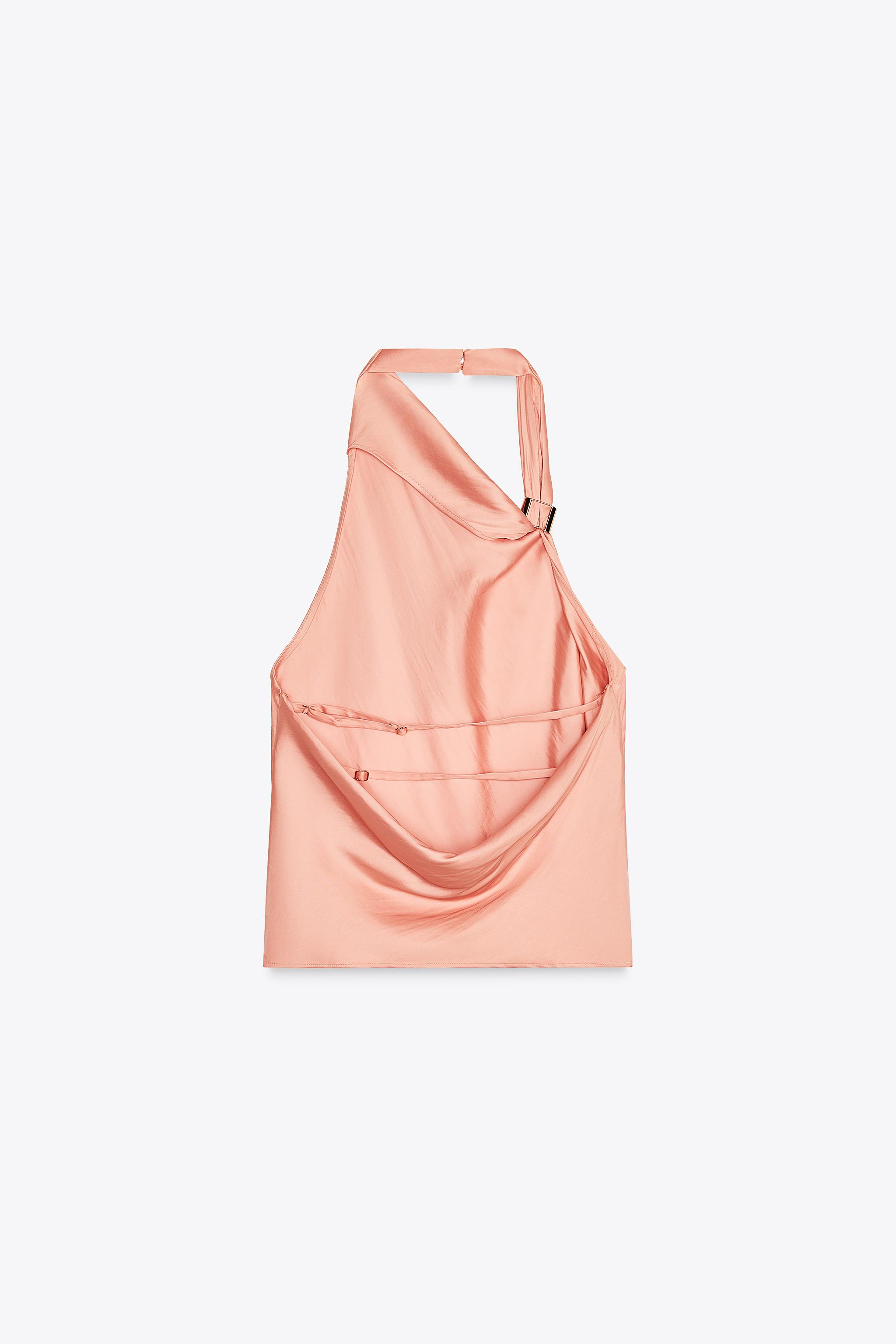 SATIN HALTER TOP WITH GOLD APPLIQUÉ - Peach | ZARA United States