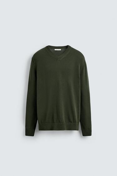 PULL COL EN V EN COTON - Vert de Zara - Image 6