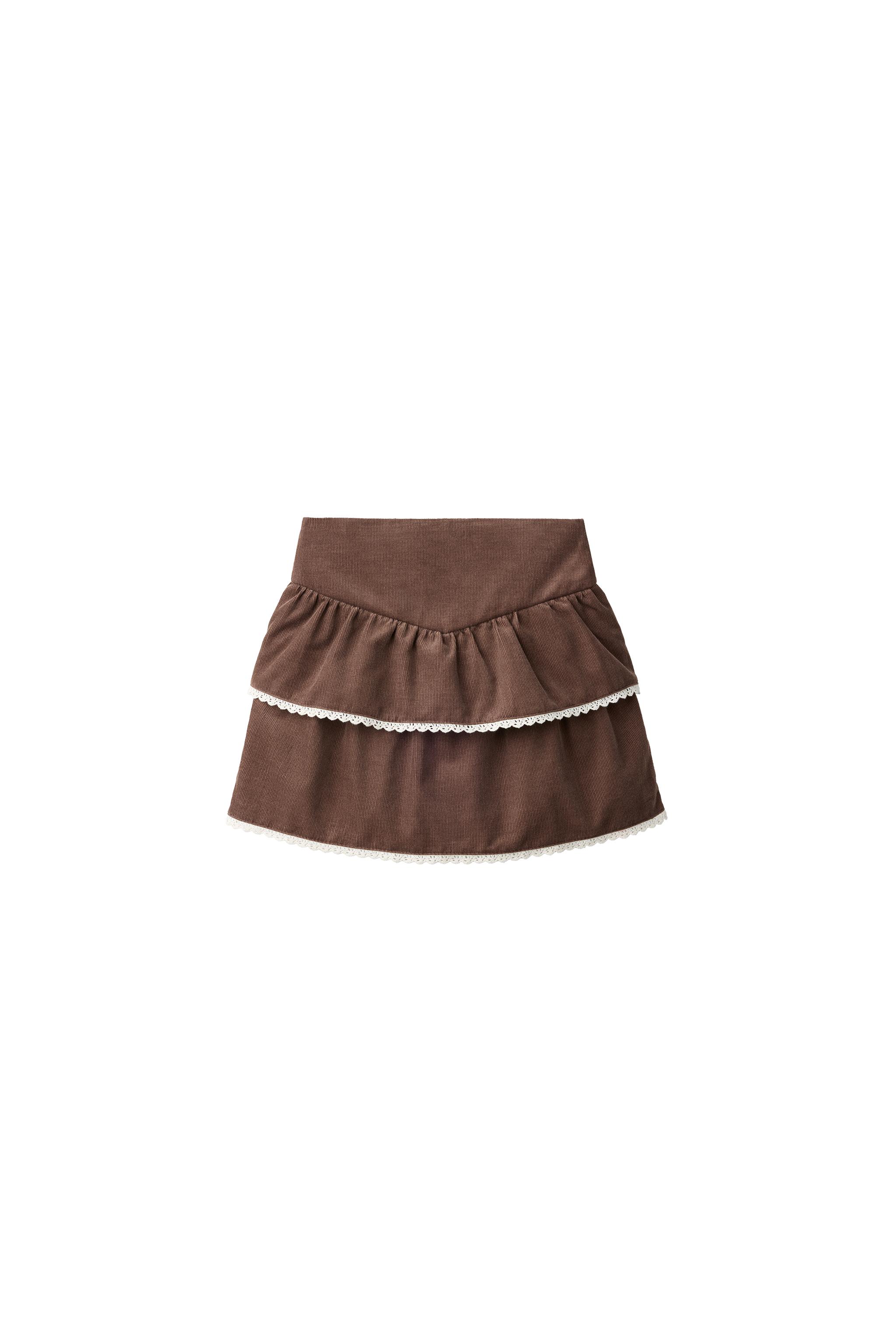 フリル付きファインコーデュロイスカート - ブラウン | ZARA Japan / 日本