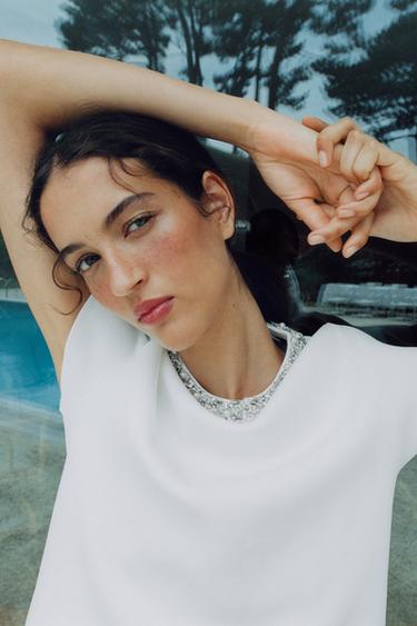 TOP PUNTO ABALORIOS JOYA - Blanco de Zara