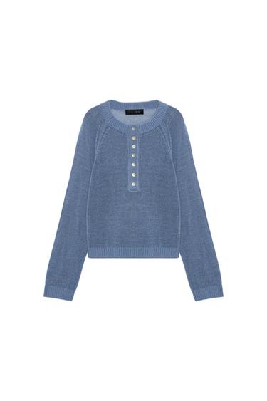 Zara BUTTON KNIT JUMPER - Blue