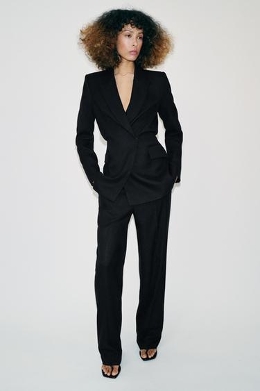 DOUBLE-BREASTED BLAZER WITH PUFF WAIST & SHOULDER PADS - Black by Zara