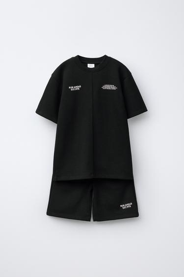 Zara INTERLOCK T-SHIRT AND SHORTS SET - Black
