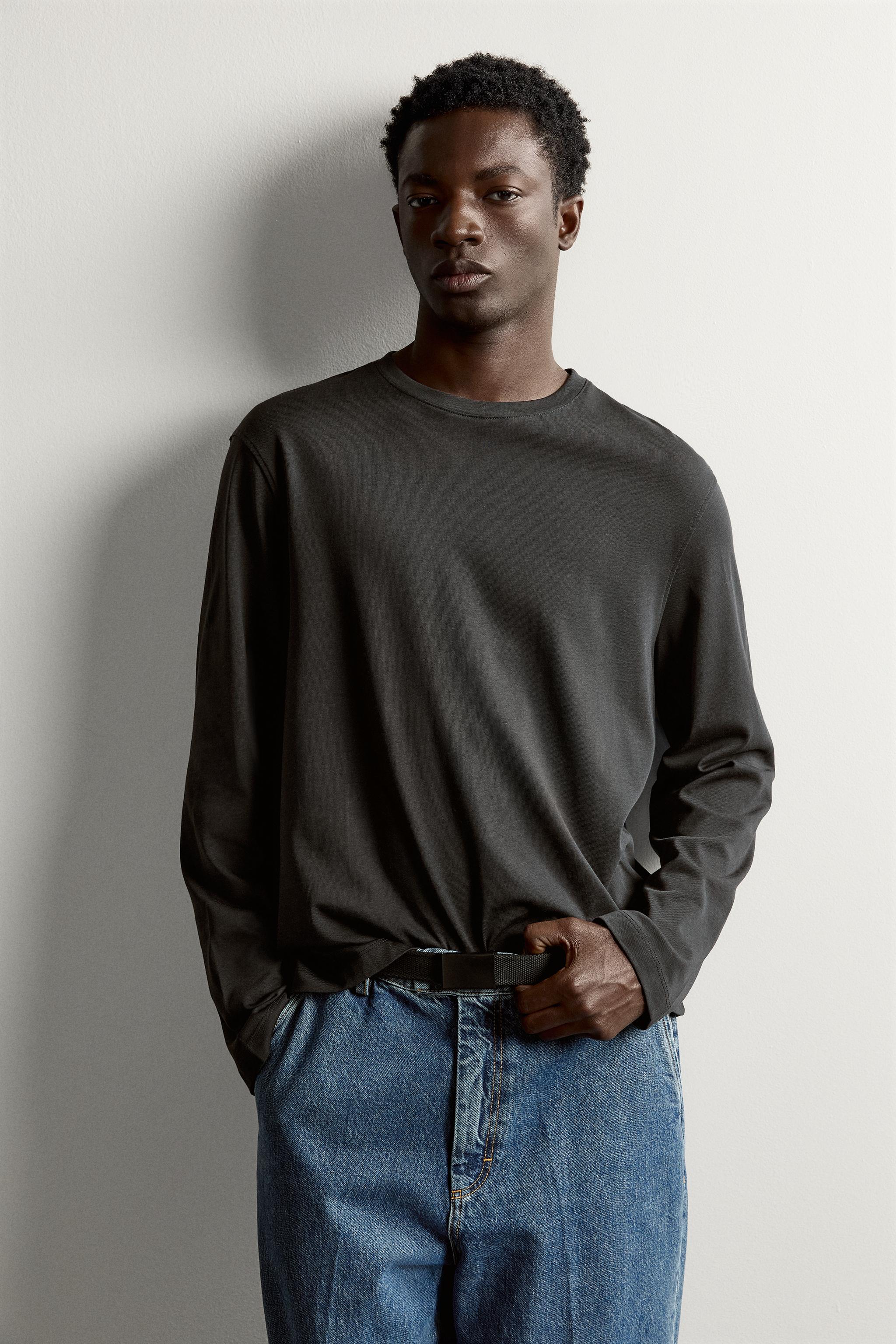 REGULAR FIT LONG-SLEEVE T-SHIRT - Dark anthracite | ZARA United States