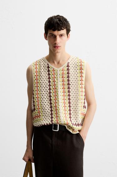 CROCHET TEXTURED WAISTCOAT - Ecru by Zara