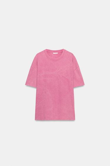 T-SHIRT EFFET DÉLAVÉ À PAILLETTES - Rose de Zara - Image 3