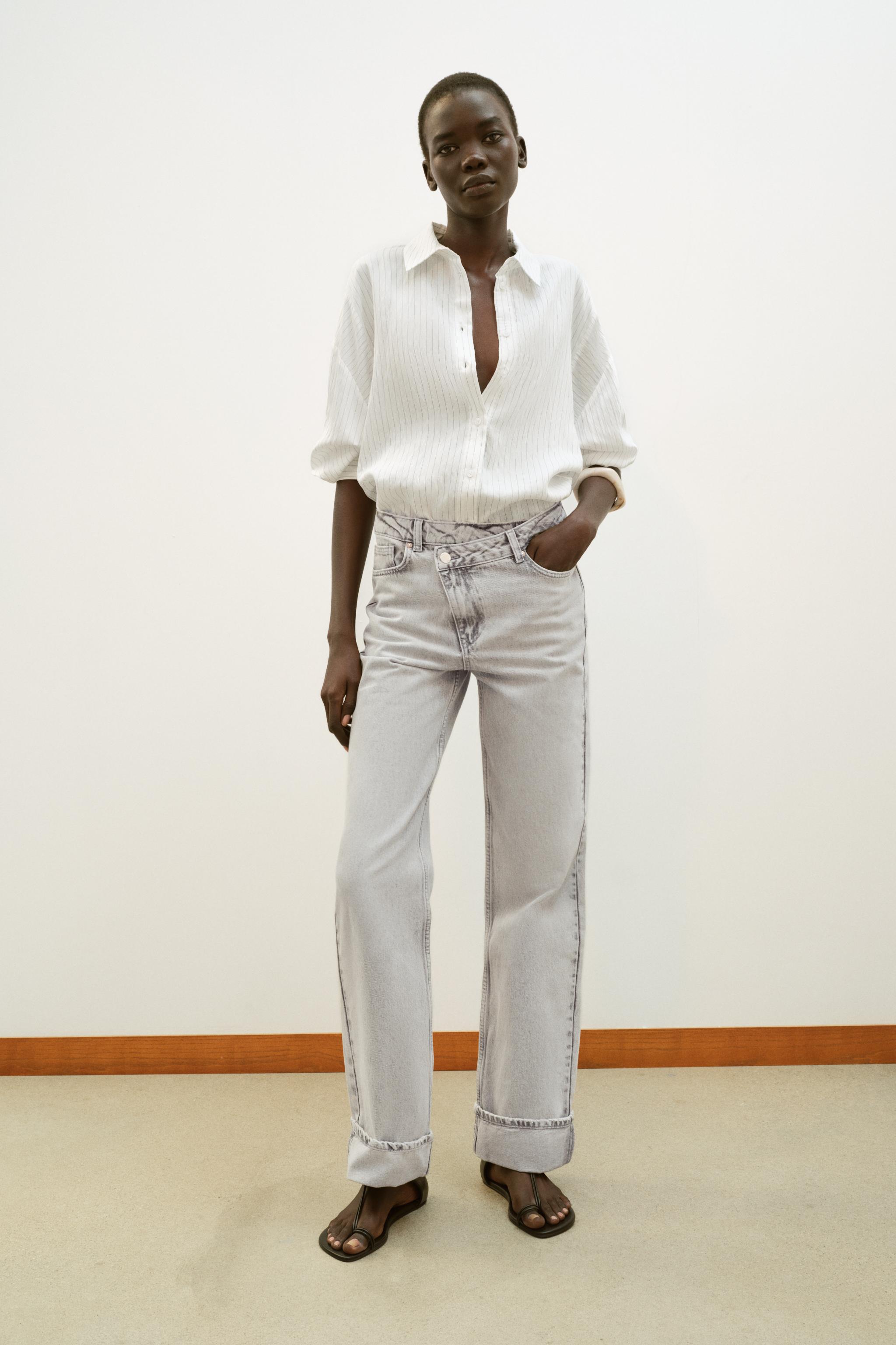 Z.09 STRAIGHT CROSSOVER WAIST HIGH-WAIST FULL LENGTH JEANS - Grey