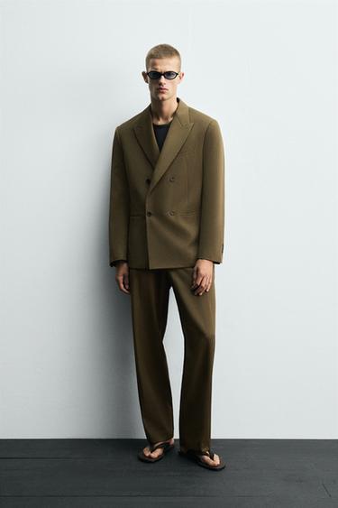 Zara LIMITED EDITION DOUBLE BREASTED SUIT JACKET - Dark olive