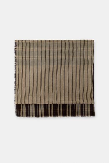 Zara PRINTED STRIPED SCARF - taupe brown