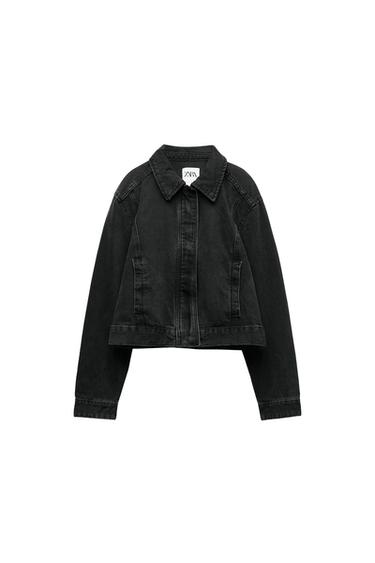 CROP DENIM BOMBER JACKET