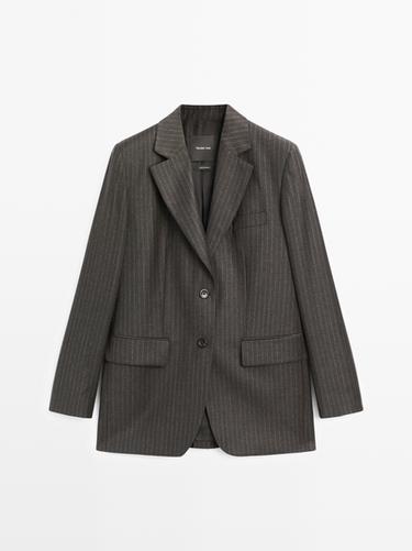 Zara 100% wool pinstripe blazer - Chocolate