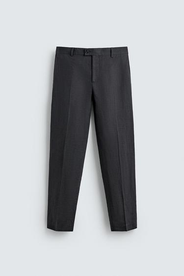 Zara 100% 亞麻標準版西裝長褲 - 深海藍色