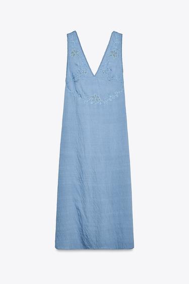 ROBE MIDI BRODÉE - Bleu de Zara - Image 5
