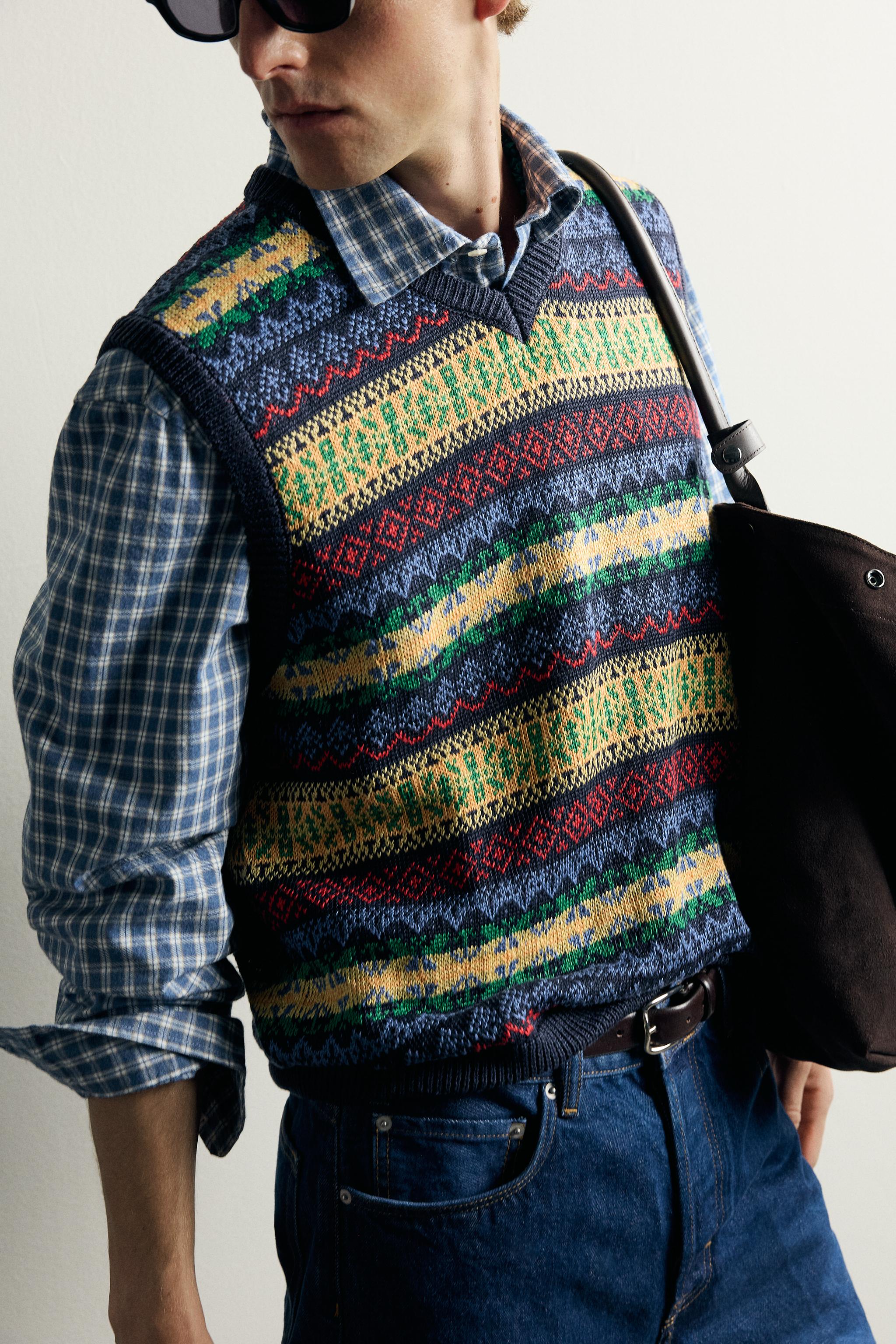 AARON LEVINE X ZARA 100% LINEN GEOMETRIC JACQUARD KNIT VEST