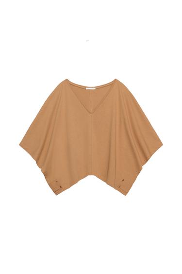 COTTON CAPE T-SHIRT - Mid-camel by Zara