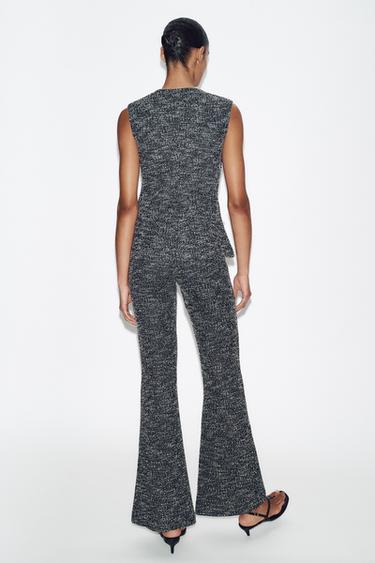 FLARE TEXTURED TROUSERS - Black / White by Zara - Image 4
