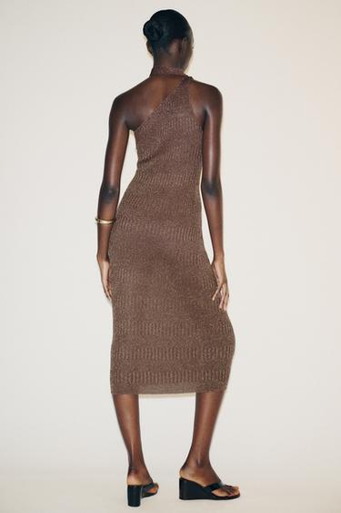 ROBE MIDI ASYMÉTRIQUE FOULARD - Chocolat de Zara - Image 4