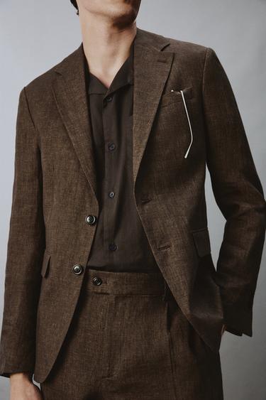 100% LINEN SUIT BLAZER - Dark brown by Zara - Image 5